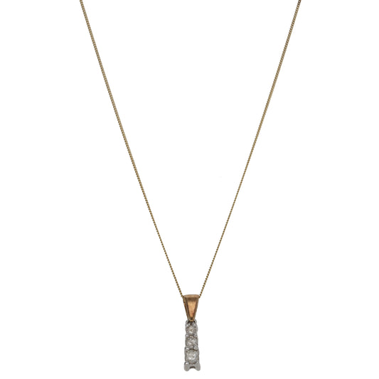9ct Gold 0.25ct Diamond Three Stone Pendant With Chain