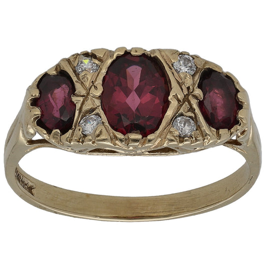 9ct Gold Garnet & Imitation Dress/Cocktail Ring Size O