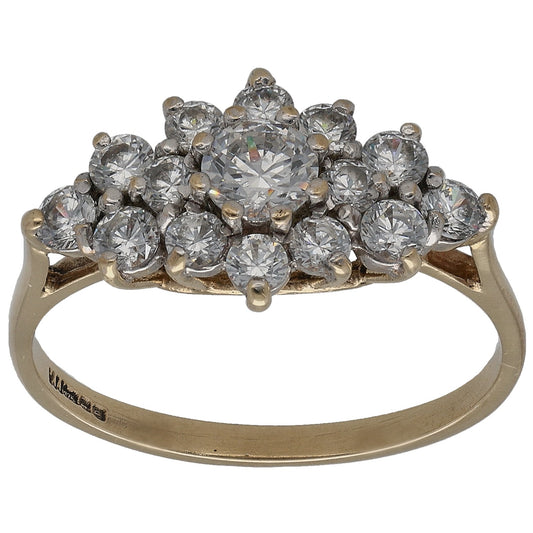 9ct gold cocktail ring with clustered clear CZ stones on top