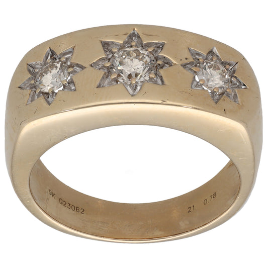 9ct Gold 0.78ct Diamond Trilogy Ring Size U