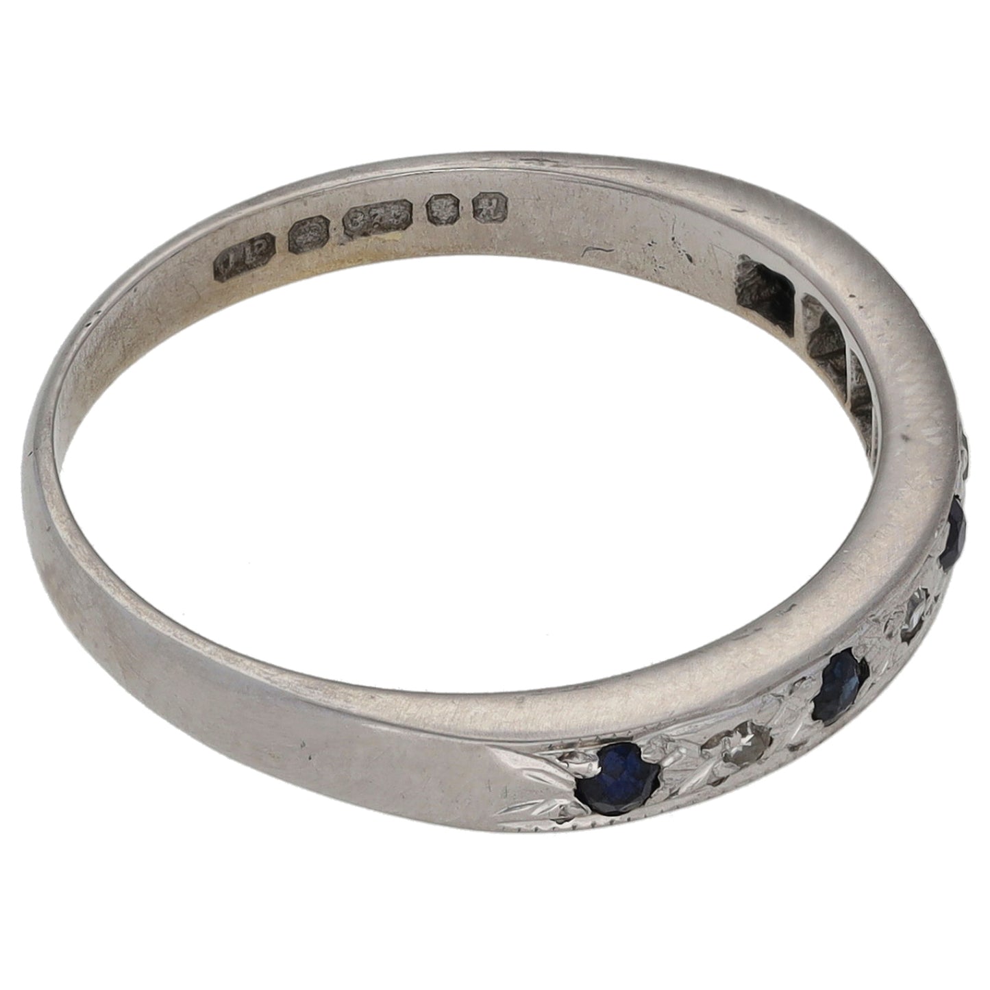 9ct White Gold Sapphire & 0.02ct Diamond Half Eternity Ring Size O