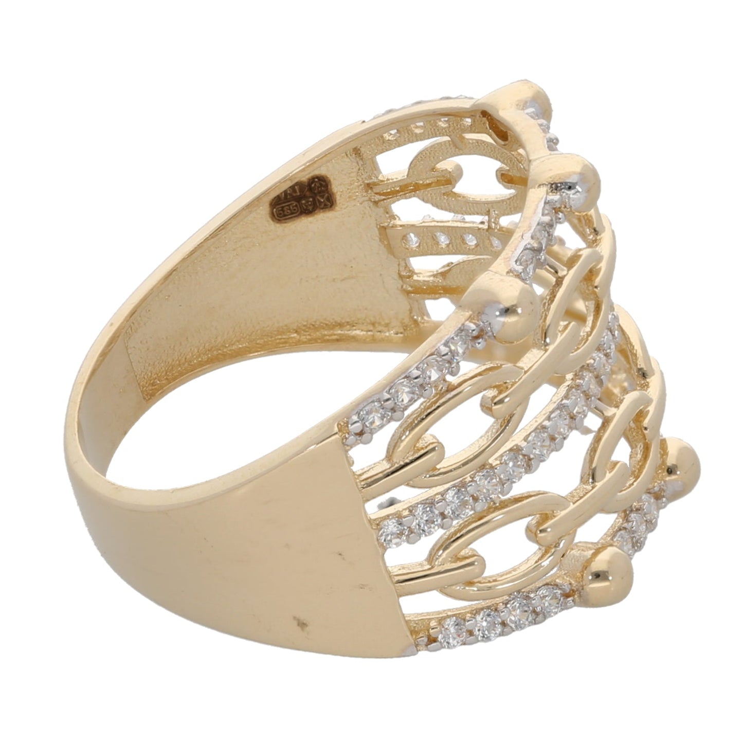 14ct Gold Chain Link Cubic Zirconia Ring