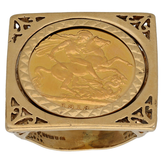 9ct Gold Full Sovereign Coin Ring Size R