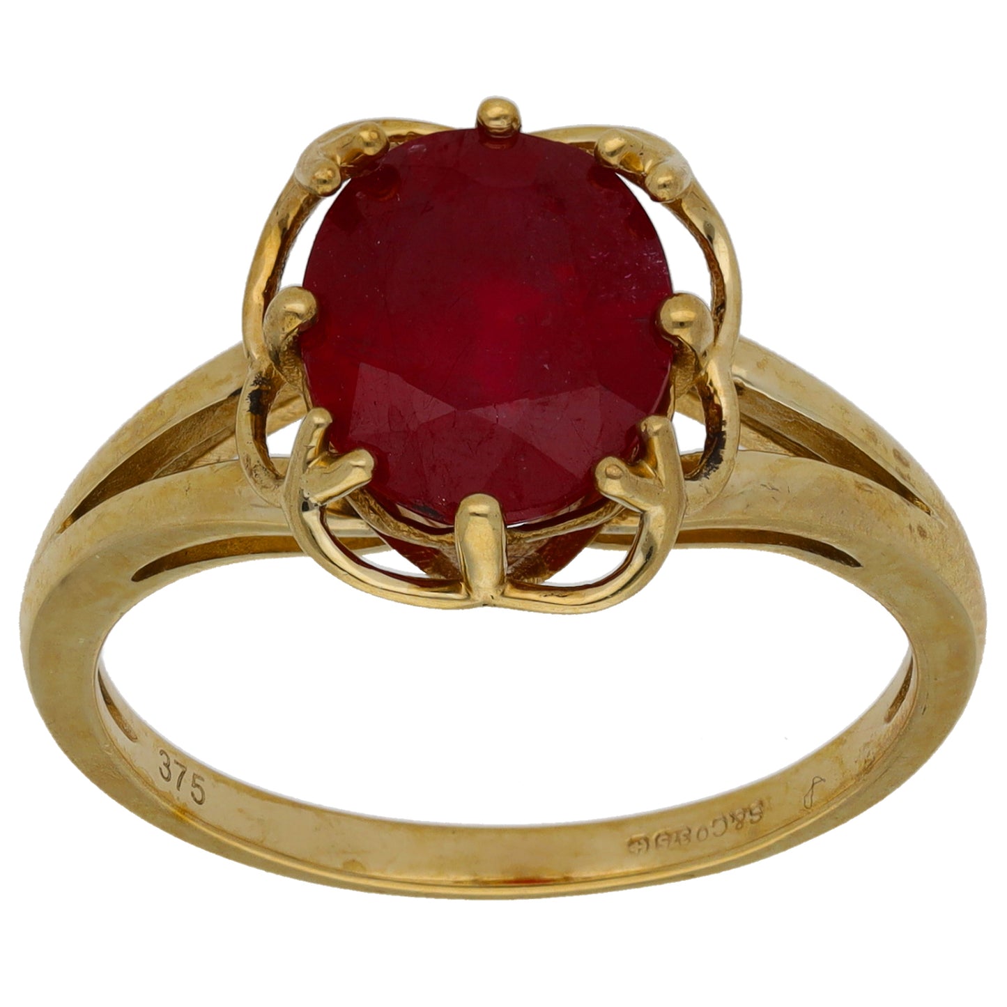 9ct Gold Man Made Ruby Single Stone Ring Size T