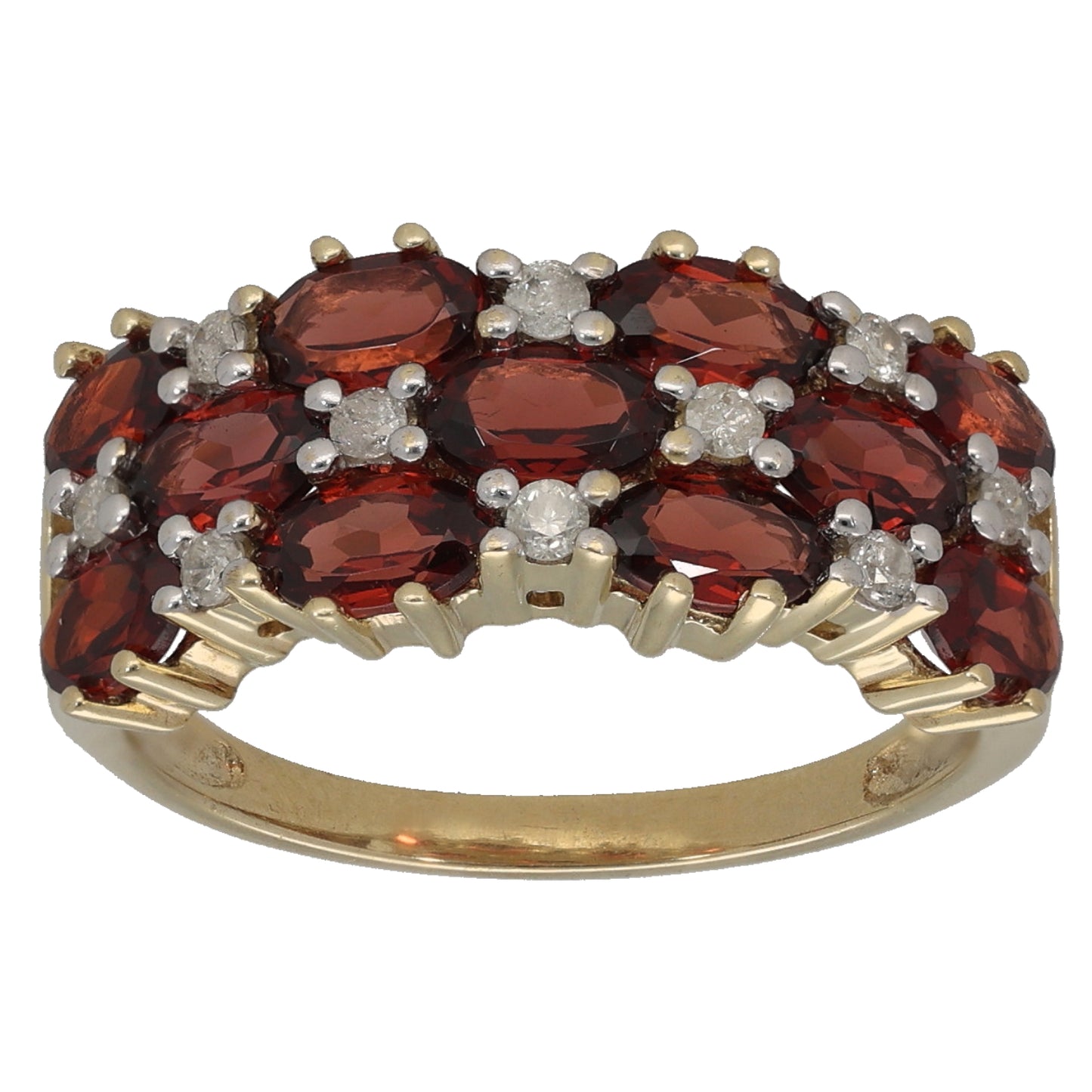 9ct Gold Garnet & 0.20ct Diamond Dress/Cocktail Ring Size P
