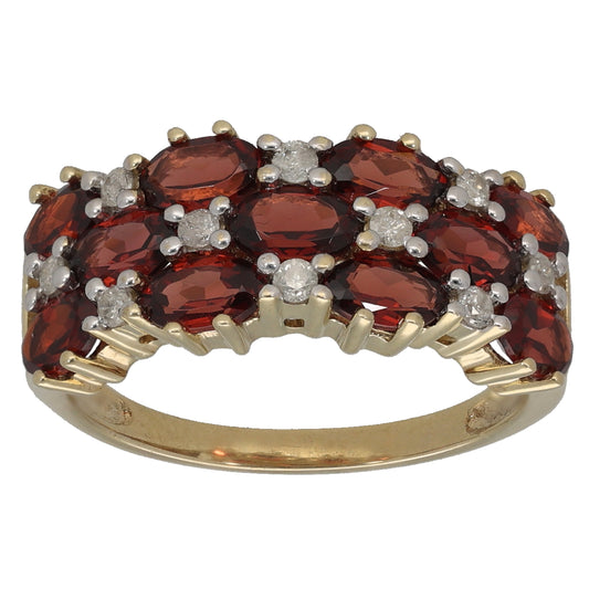 9ct Gold Garnet & 0.20ct Diamond Dress/Cocktail Ring Size P
