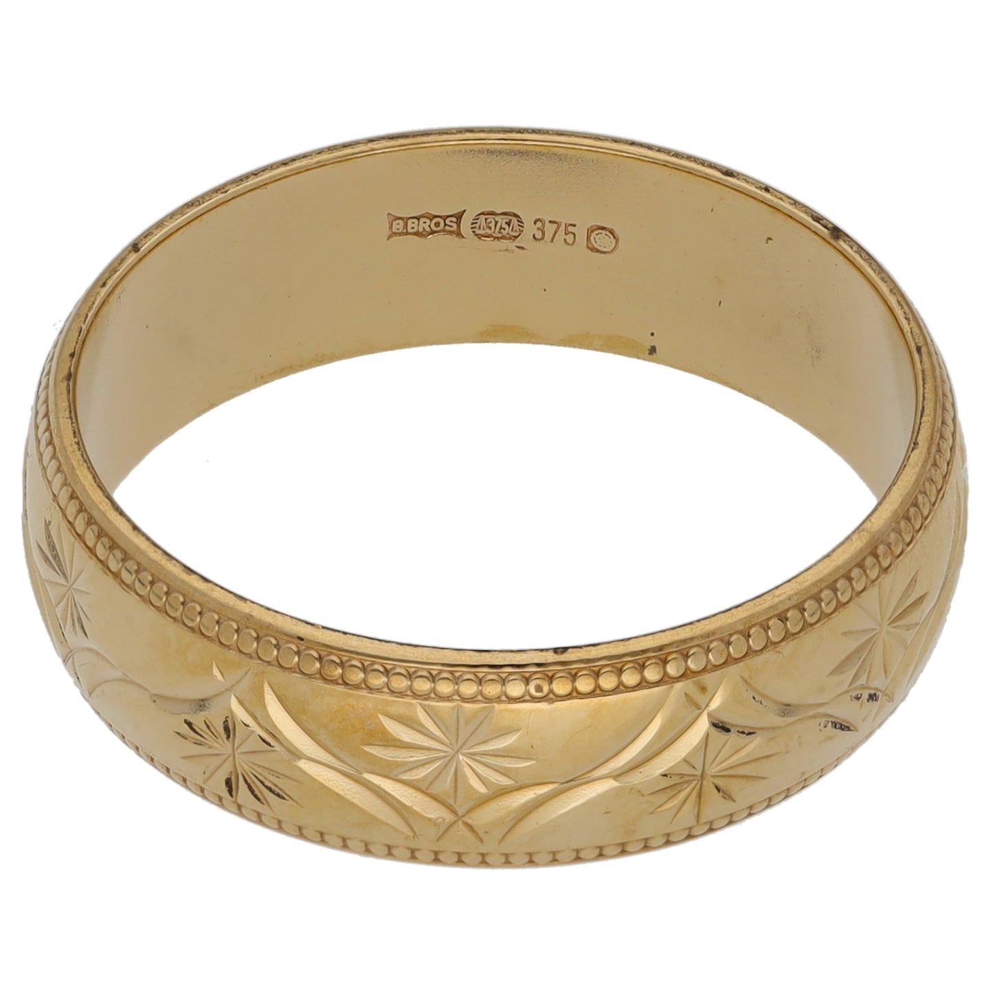 9ct Gold Patterned Wedding Ring Size R