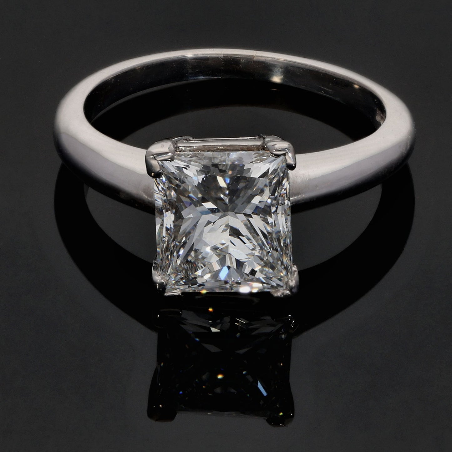 Platinum 3.04ct Rectangular Modified Brilliant Diamond Solitaire Ring Size O