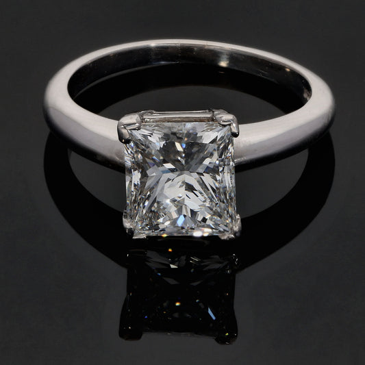Platinum 3.04ct Rectangular Modified Brilliant Diamond Solitaire Ring Size O
