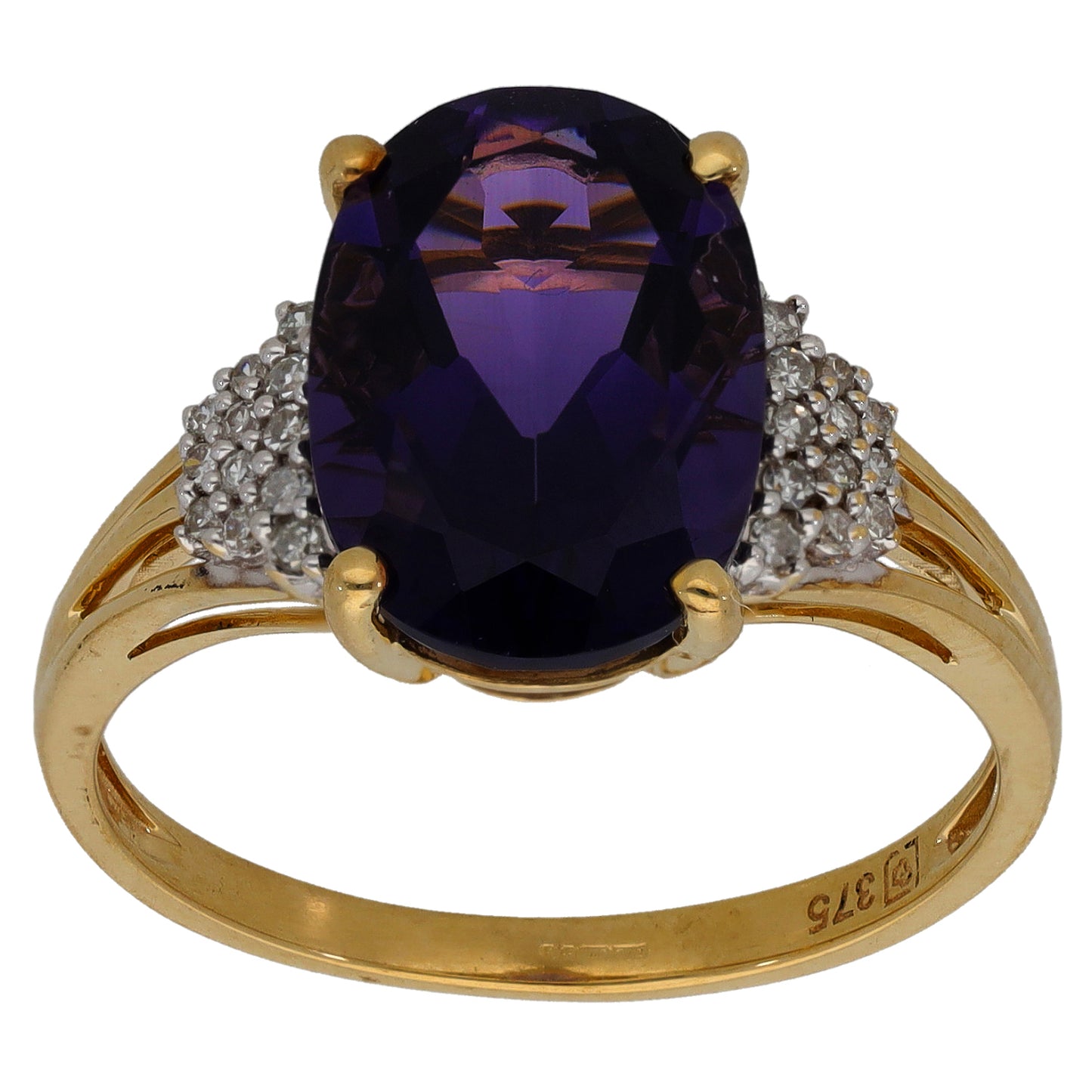 9ct Gold Iolite & 0.12ct Diamond Dress/Cocktail Ring Size Q