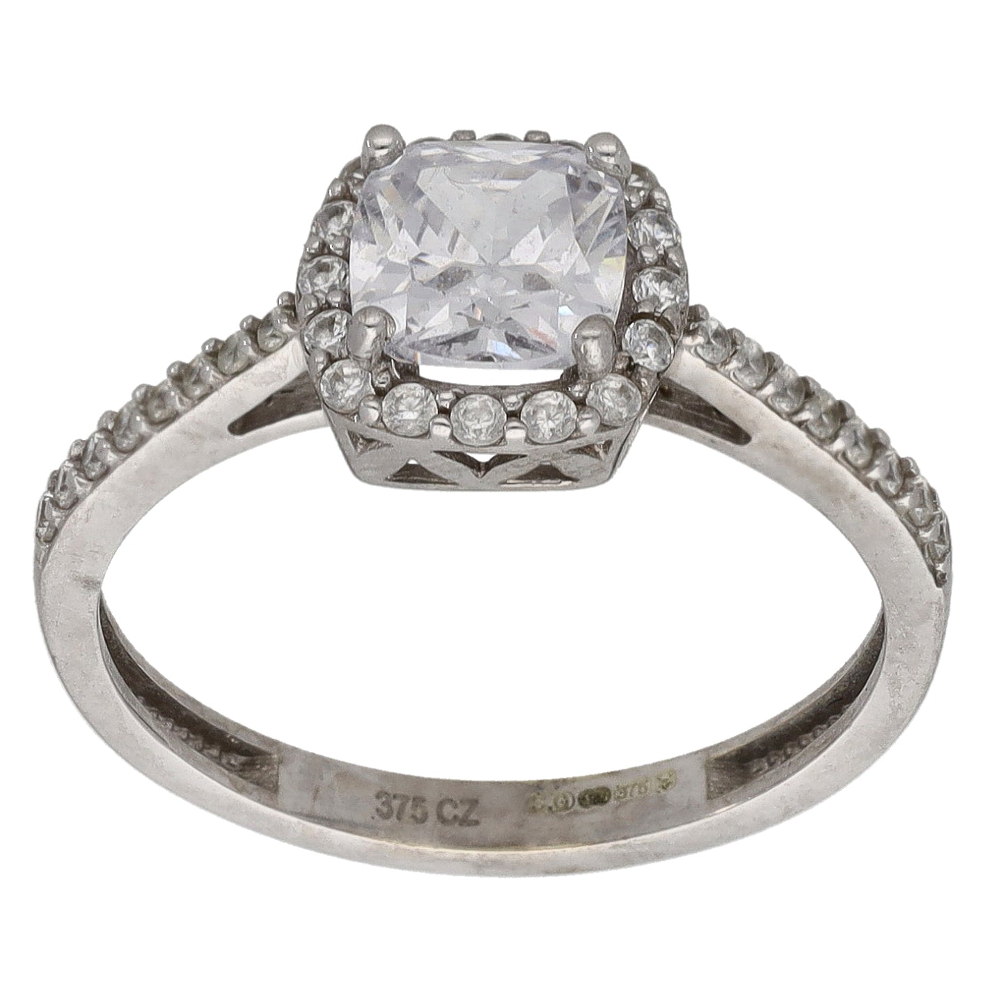 9ct White Gold Cubic Zirconia Halo Ring Size N