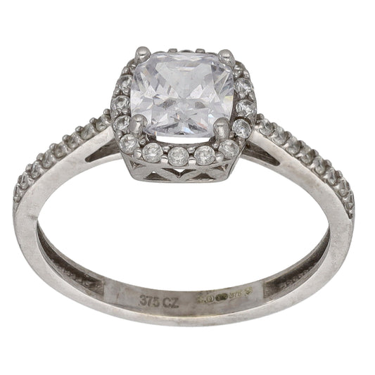 9ct White Gold Cubic Zirconia Halo Ring Size N