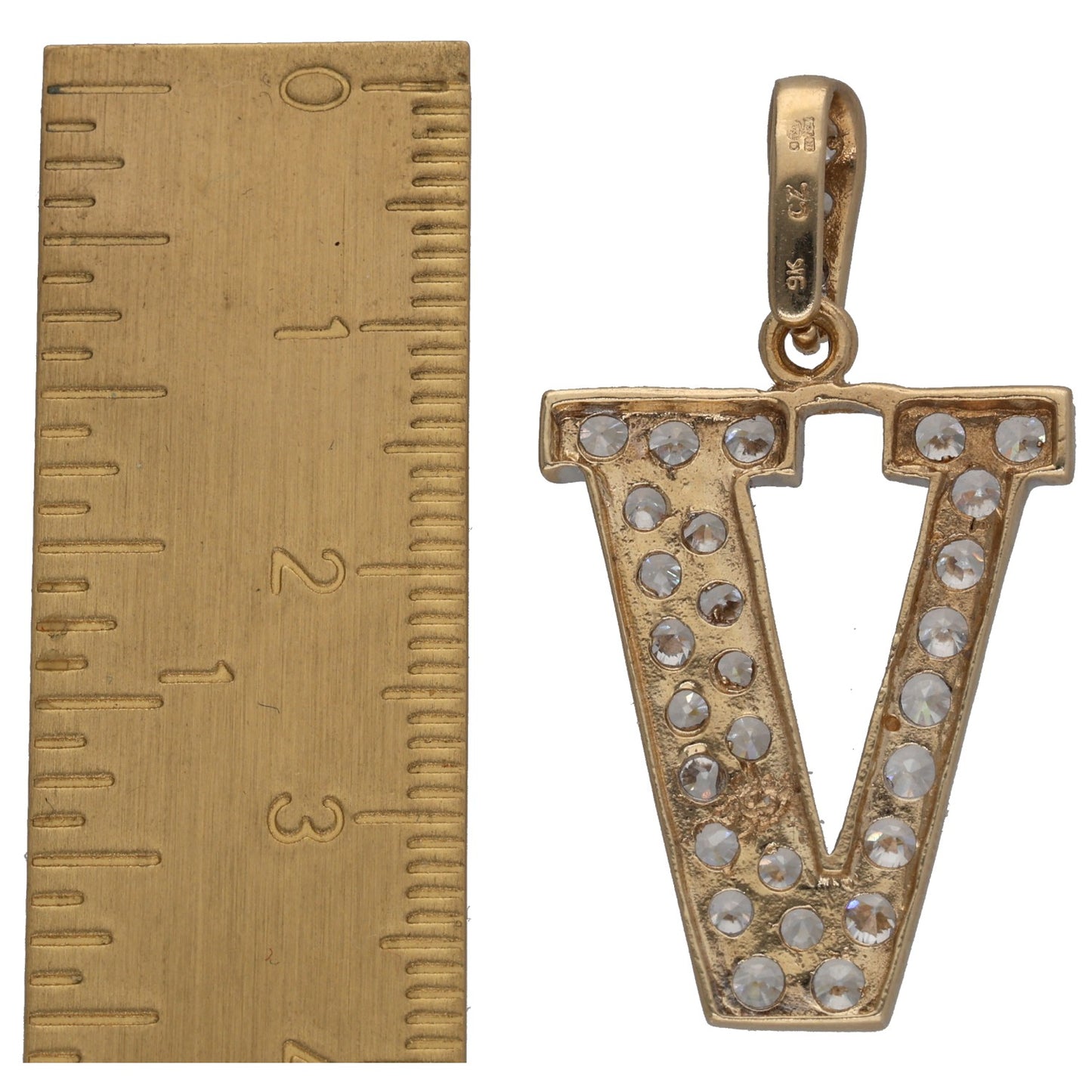9ct Gold Cubic Zirconia Initial V Pendant