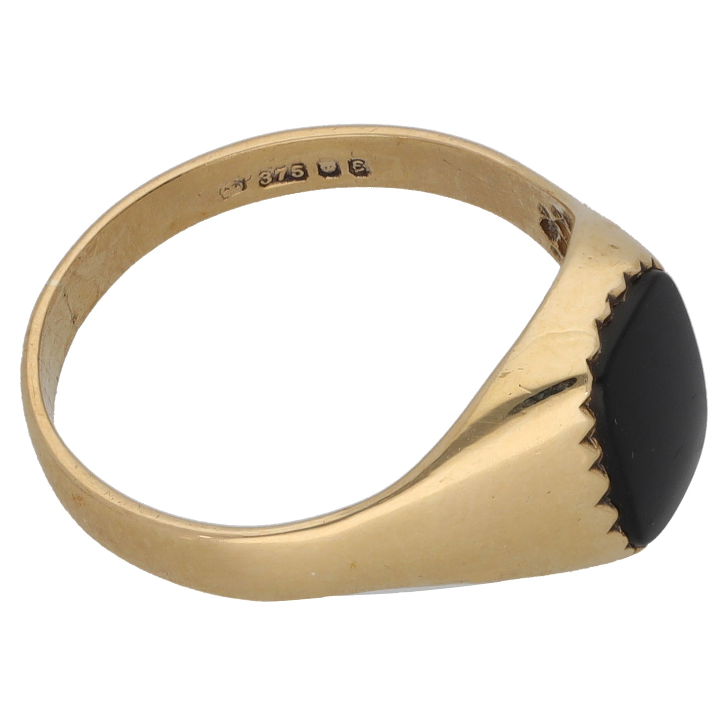 9ct Gold Onyx Plain Single Stone Signet Ring Size L