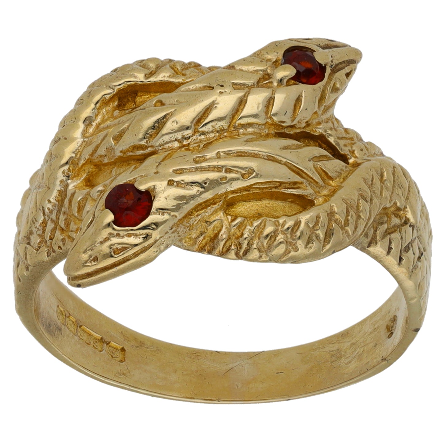 9ct Gold Garnet Snake Ring Size Q