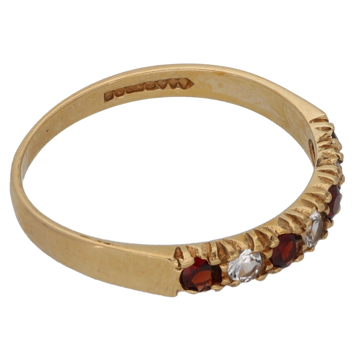 9ct Gold Garnet & Cubic Zirconia Half Eternity Ring Size N
