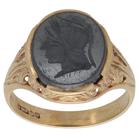 9ct Gold Hematite Solitaire Ring Size Q
