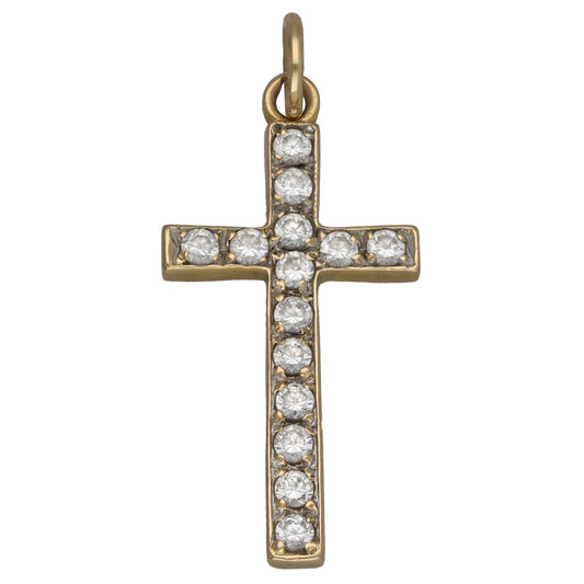 9ct Gold Cubic Zirconia Cross Pendant With Chain