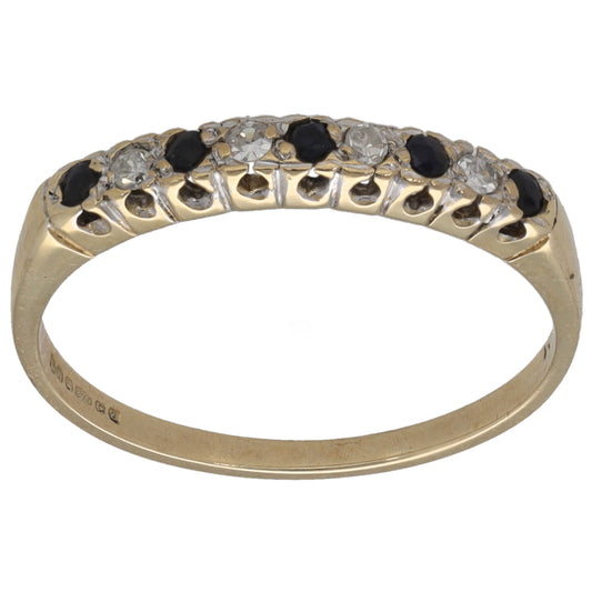 9ct Gold Sapphire 0.04ct & Diamond Half Eternity Ring Size L
