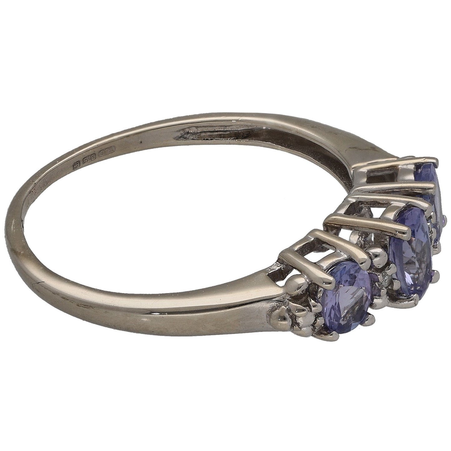 9ct White Gold Tanzanite & 0.01ct Diamond Dress/Cocktail Ring Size L