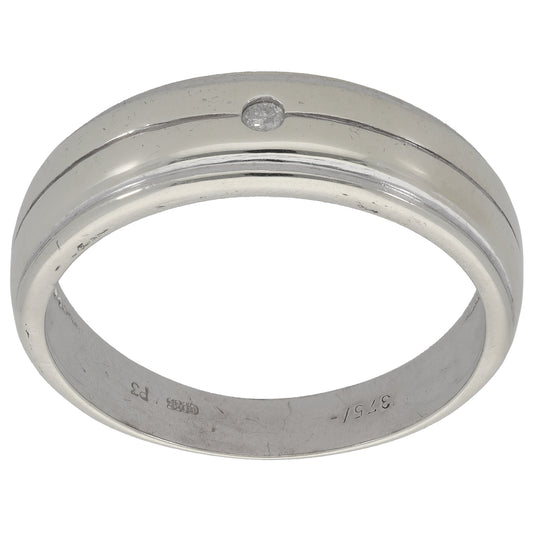 9ct White Gold 0.03ct Diamond Patterned Wedding Ring Size V