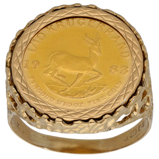 9ct Gold 1/10 Oz Krugerrand Coin Ring Size Q