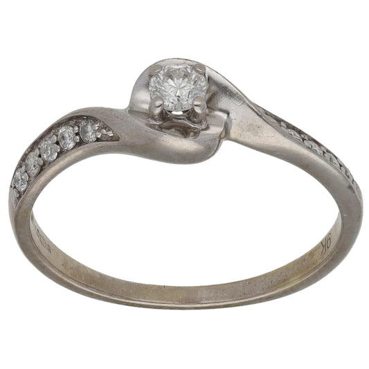 9ct White Gold 0.20ct Diamond Solitaire Ring With Accent Stones Size K