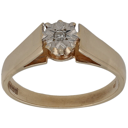 9ct gold solitaire ring with round diamond in scalloped floral setting