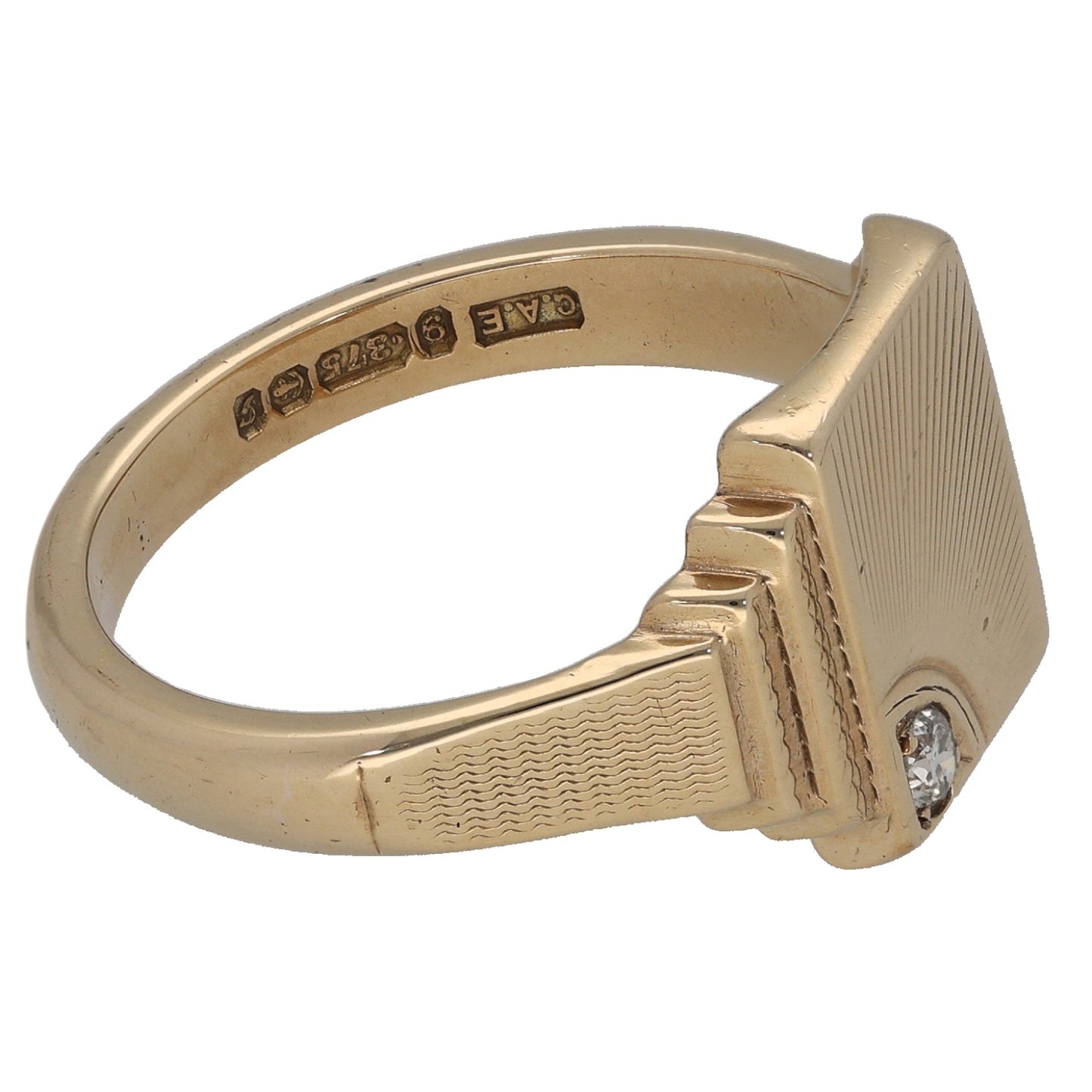 9ct Gold Cubic Zirconia Patterned Single Stone Signet Ring Size U