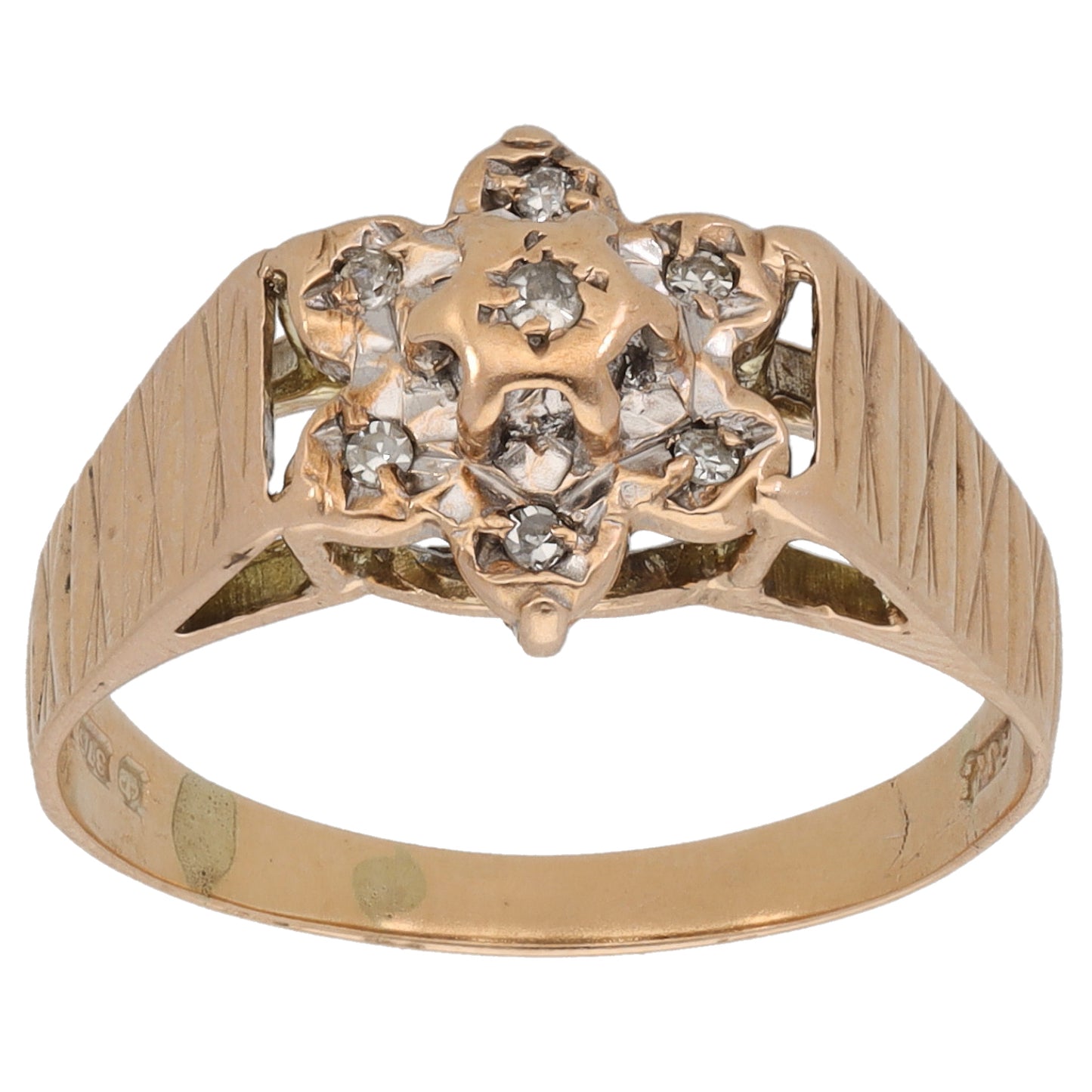 9ct Gold 0.035ct Diamond Cluster Ring Size P