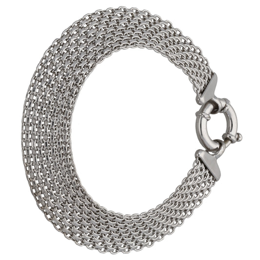 White gold fancy chain bracelet with oval clasp and interlinked loops