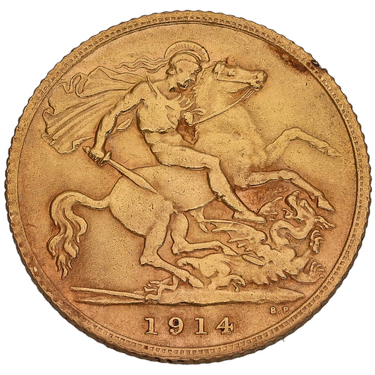 22ct Gold King George V Half Sovereign Coin 1914