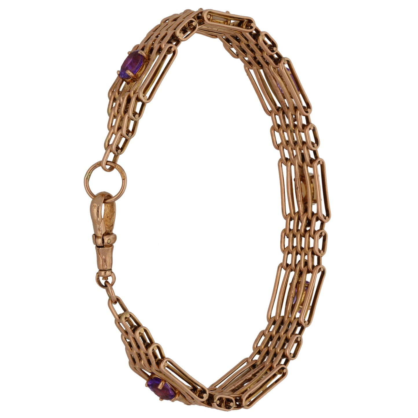 9ct Rose Gold Amethyst & Opal Fancy Stone Set Bracelet