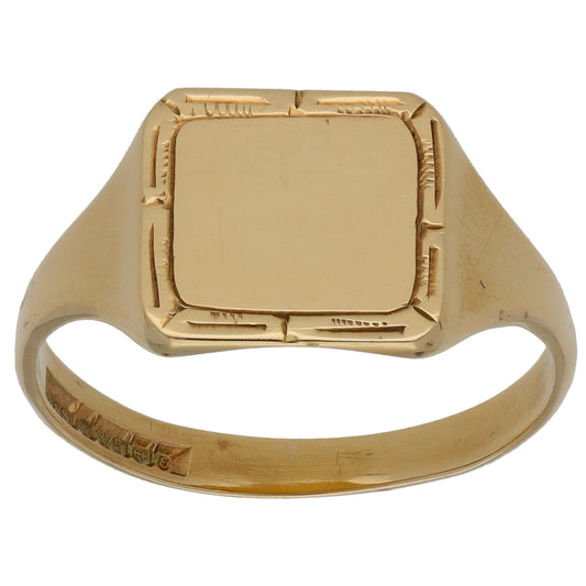 9ct Gold Patterned Signet Ring Size S
