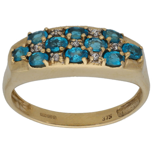 9ct Gold Apatite & Imitation Gems Dress/Cocktail Ring Size N
