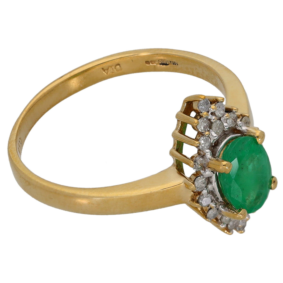 9ct Gold Emerald & 0.20ct Diamond Dress/Cocktail Ring Size P