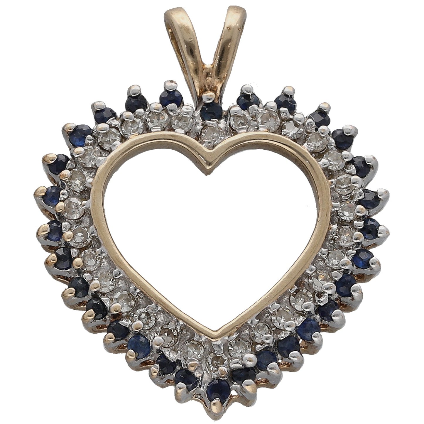 9ct Gold Sapphire & 0.15ct Diamond Heart Pendant