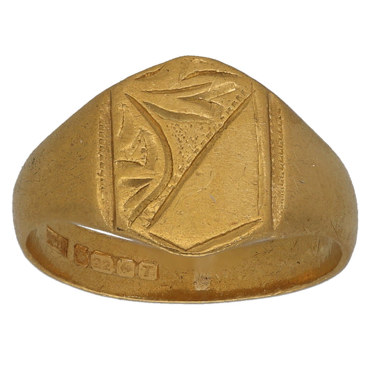 22ct Gold Patterned Signet Ring Size M