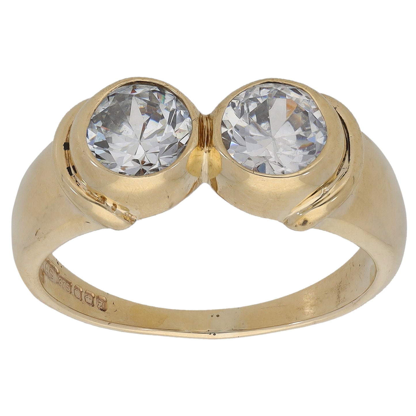 9ct Gold Cubic Zirconia Two Stone Ring Size P