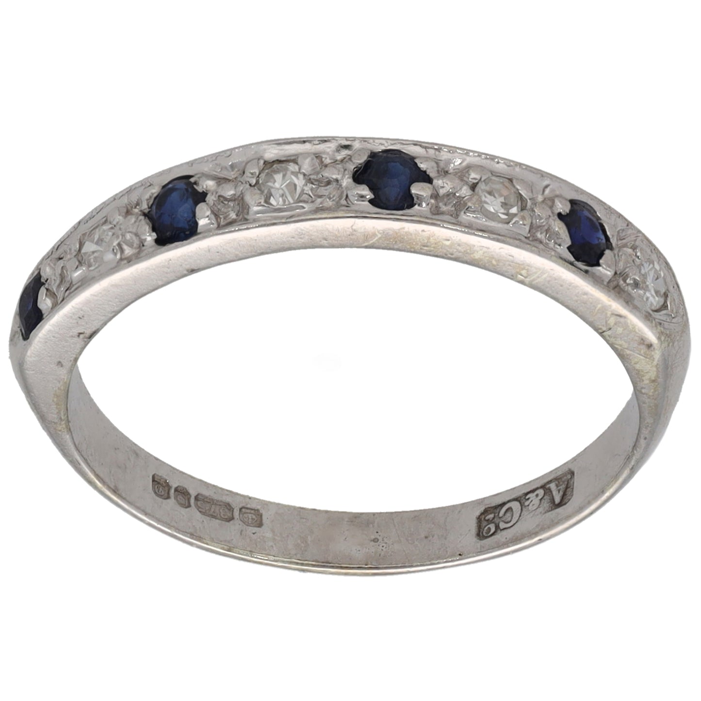 9ct White Gold Sapphire & 0.04ct Diamond Half Eternity Ring Size L