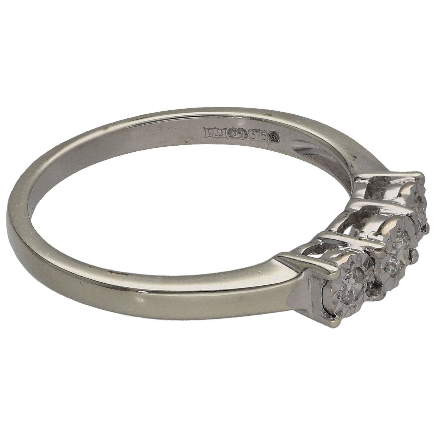 9ct White Gold 0.15ct Diamond Trilogy Ring Size N