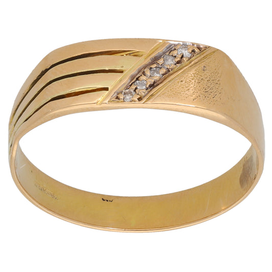18ct Gold 0.05ct Diamond Patterned Signet Ring Size R
