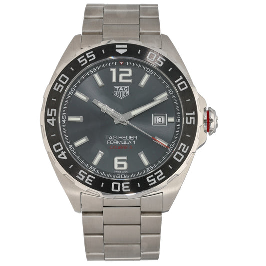 Tag Heuer F1 WAZ2011 Stainless steel wrist watch with black dial, silver bezel and bracelet, 43mm