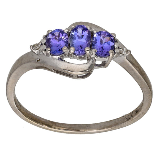 9ct White Gold Tanzanite & 0.01ct Diamond Dress/Cocktail Ring Size P