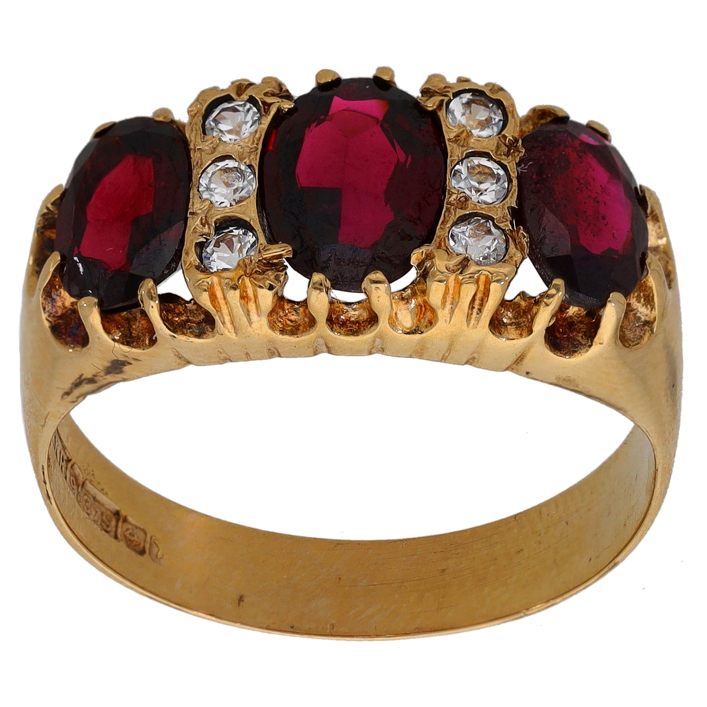 9ct Gold Garnet & Imitation Gems Dress/Cocktail Ring Size T