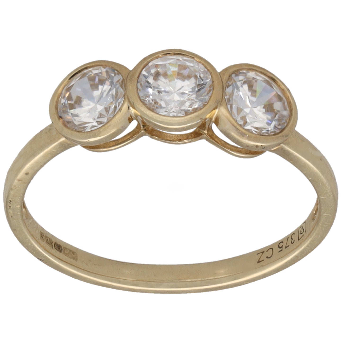 9ct Gold Cubic Zirconia Trilogy Ring Size N