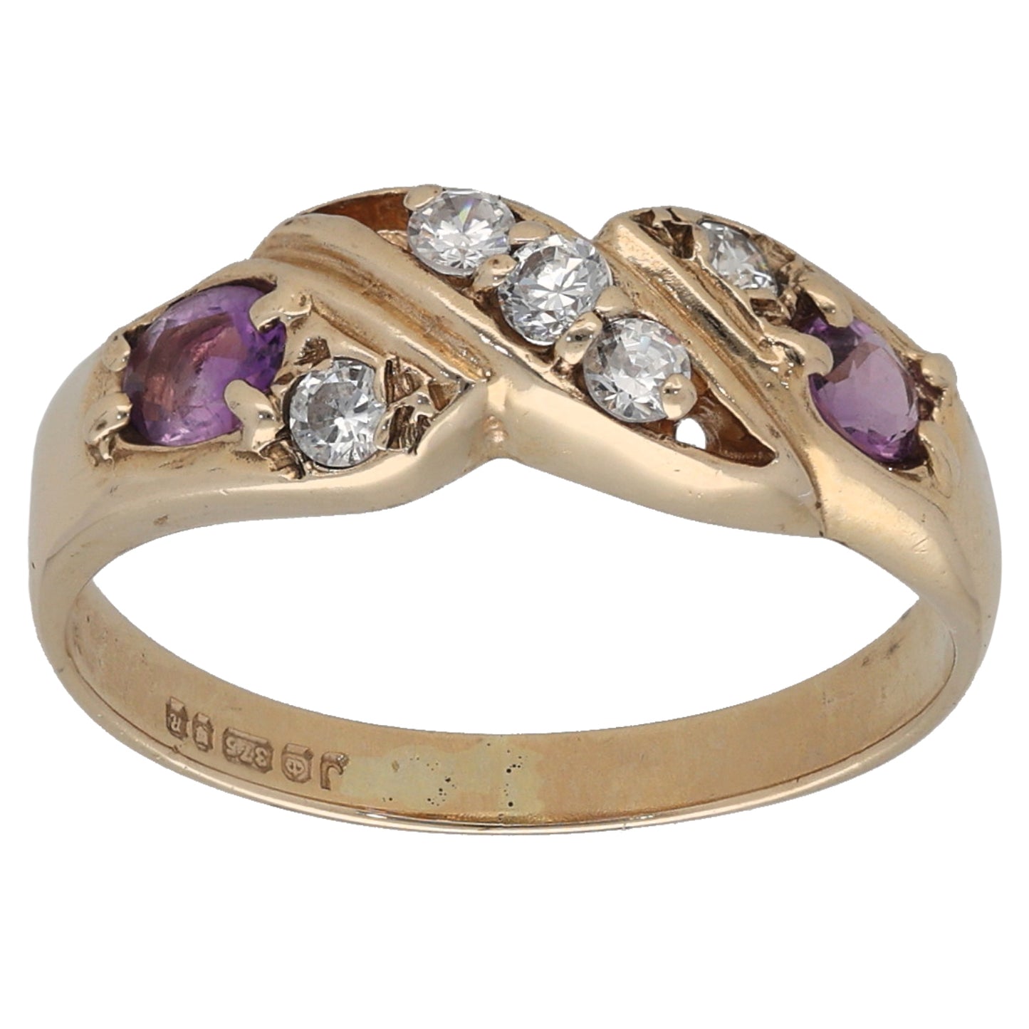 9ct Gold Amethyst & Cubic Zirconia Dress/Cocktail Ring Size M