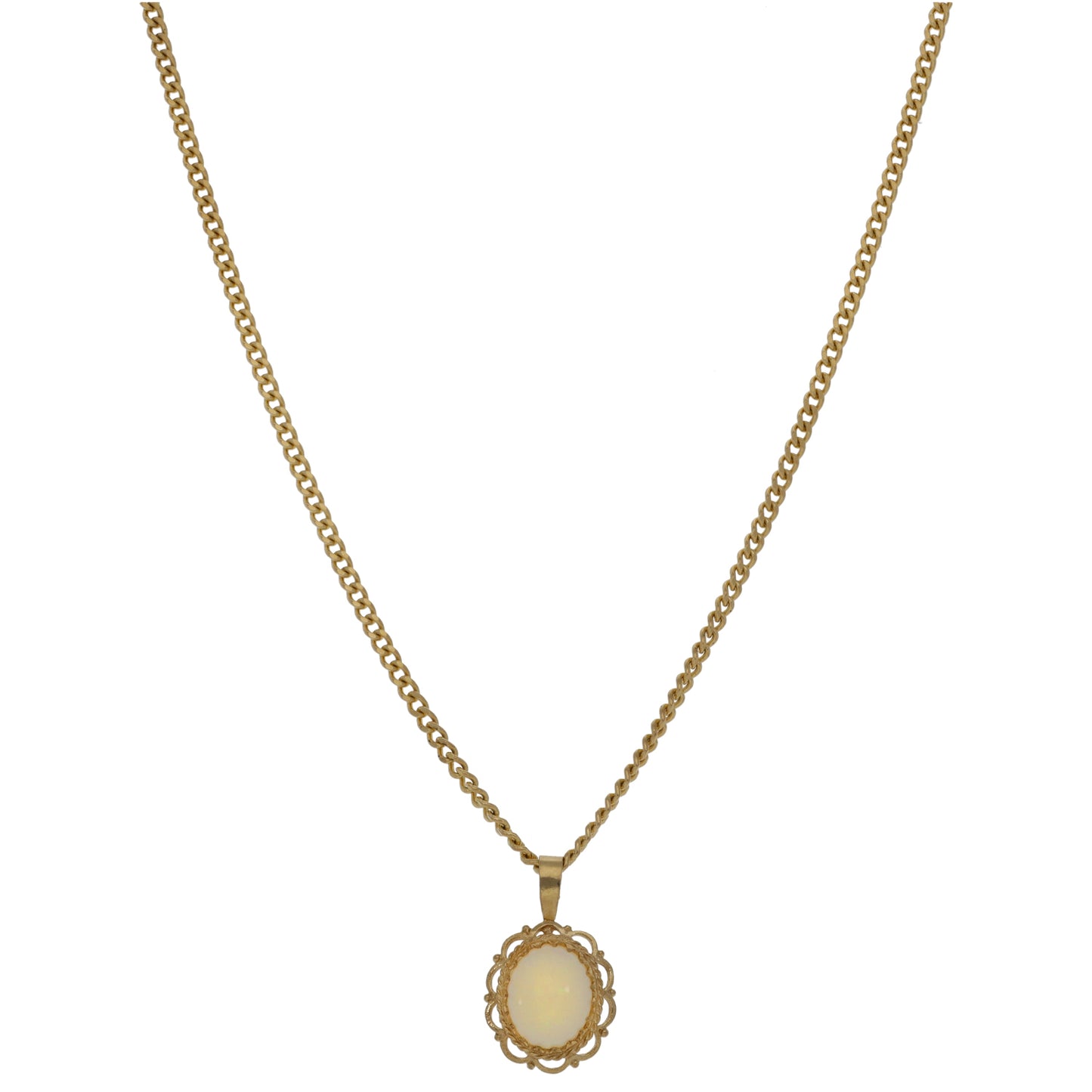 9ct Gold Opal Single Stone Pendant With Chain