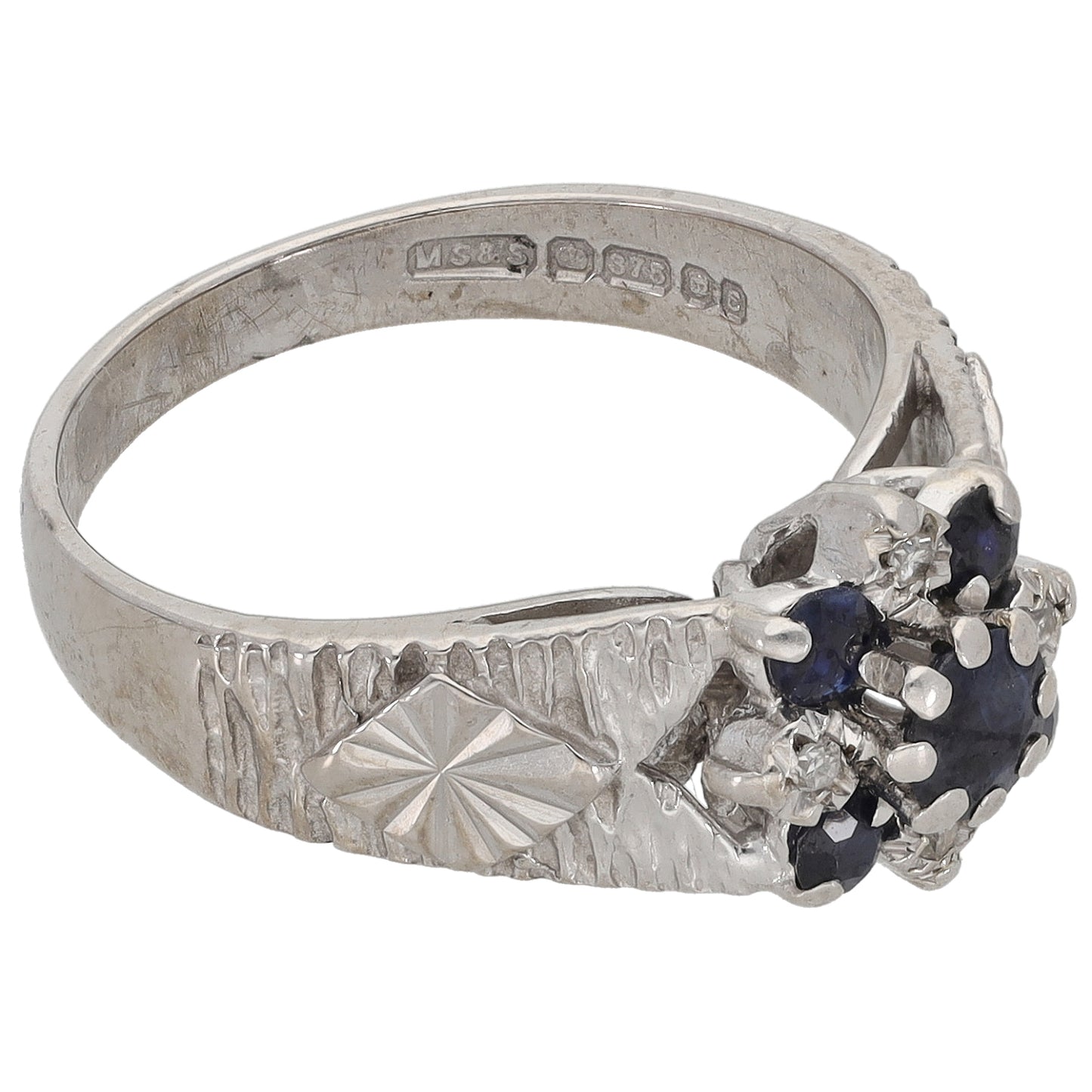 9ct White Gold Sapphire & 0.04ct Diamond Dress/Cocktail Ring Size N