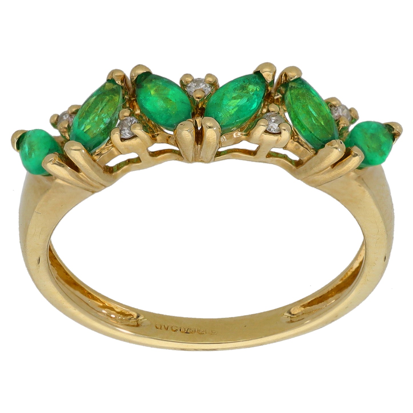 9ct Gold Emerald & 0.05ct Diamond Half Eternity Ring Size N
